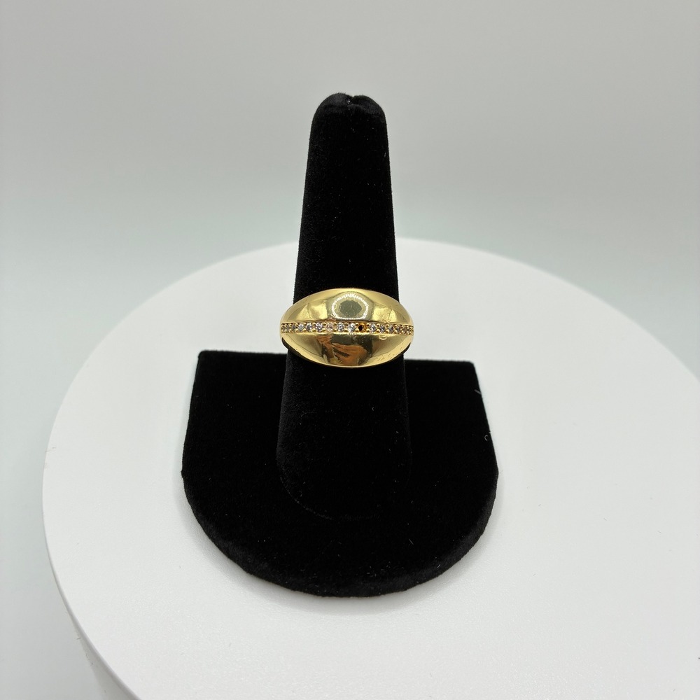 Unisex Ring 7.5 Gold Crystal Dome Statement Band Polished Rhinestone